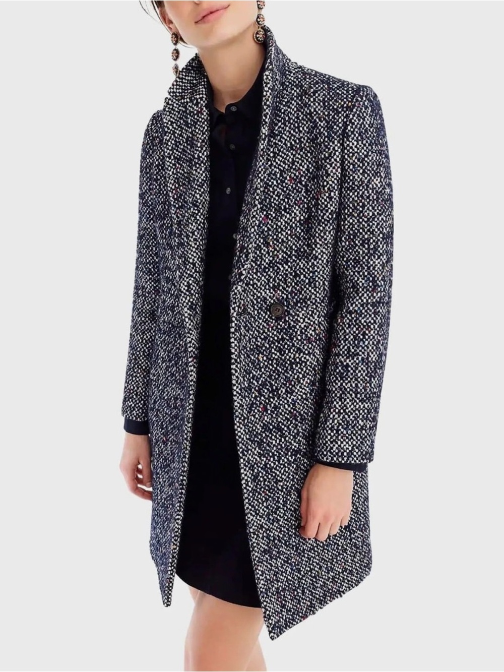 J.Crew Daphne TopCoat Italian Tweed Wool Navy Speckle 00 Margaux GeneralHospital